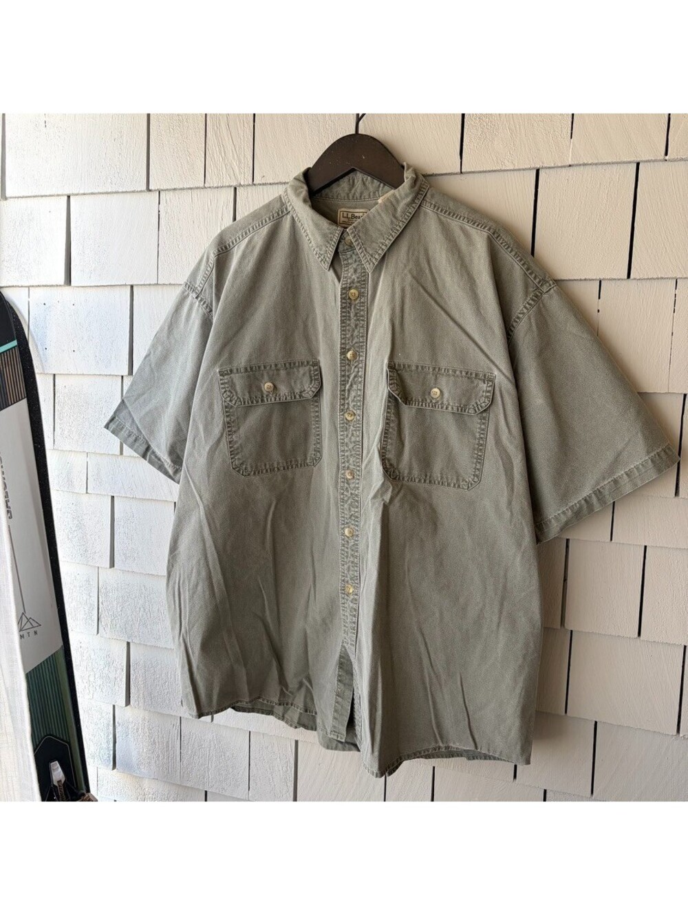 Y2K L.L.Bean Faded Sage Green Button Up Work Shirt XL Canada